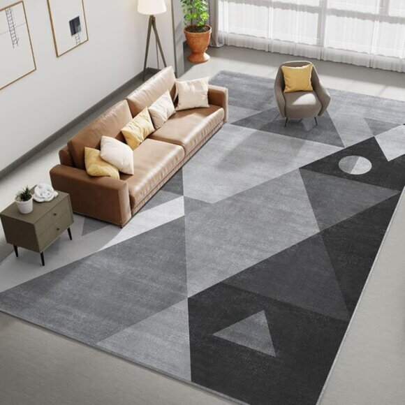 New 5x7 Grey Geometric Area Rug, Washable, Soft Non-Slip Modern Carpet for Home
